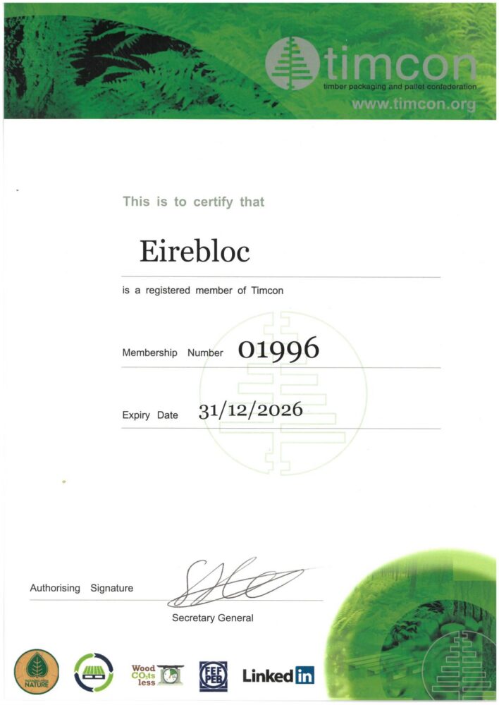 First page of Eirebloc's 2026 TIMCON membership certificate.