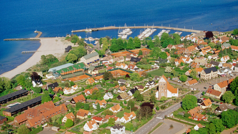 Aerial view of the coastal town of Bastad in Sweden.