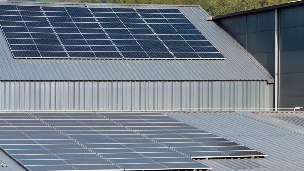 Solar panels installed across the roof of the Eirebloc factory.